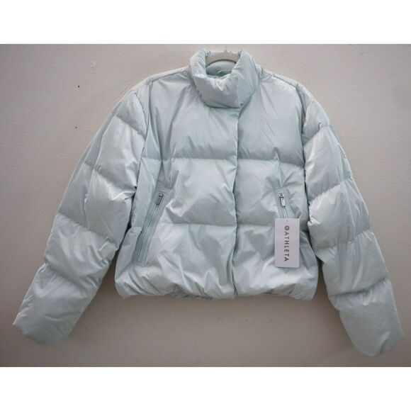 Athleta 480075 Women's Sz L Glacier Blue Summit Cropped Shine Puffer Jacket - Picture 1 of 11